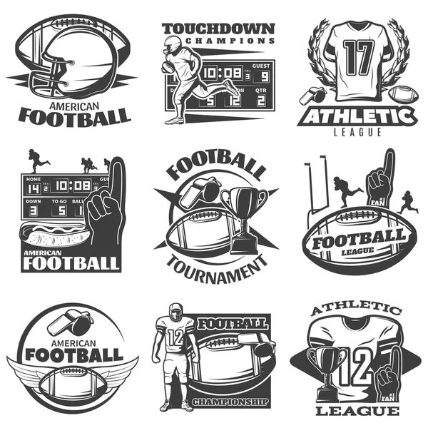 Чёрно-белые гербы американского футбола — стоковый вектор