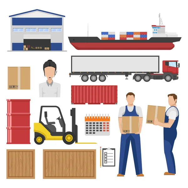 Logistyka płaskie elementy zestawu — Wektor stockowy