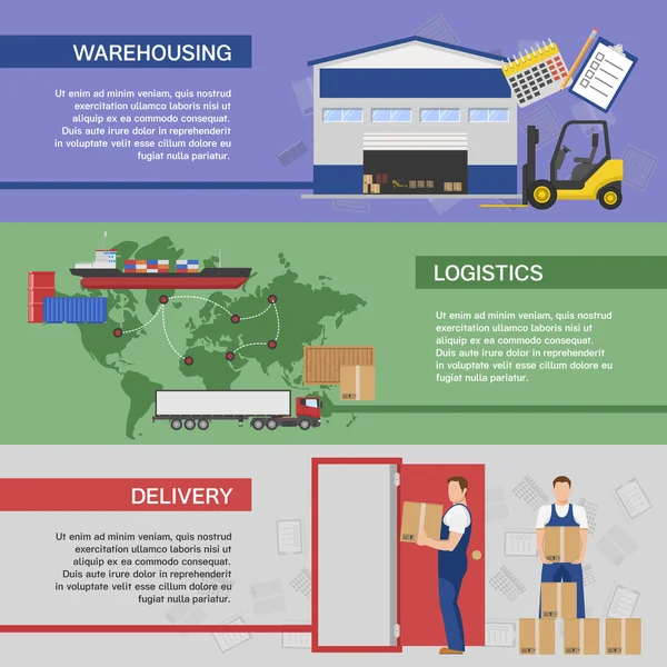 Logistiek horizontale Banners Set — Stockvector