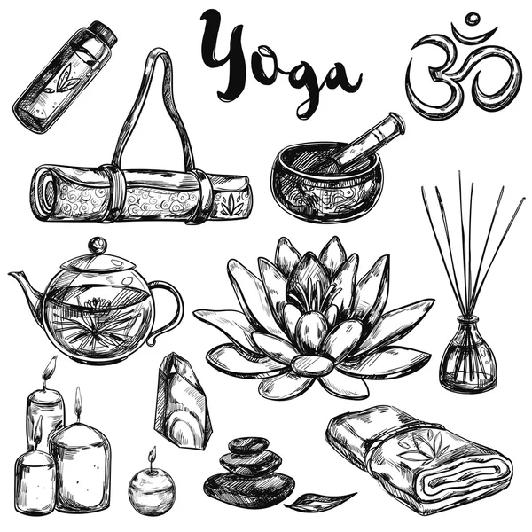 Set de iconos de bosquejo de yoga — Archivo Imágenes Vectoriales