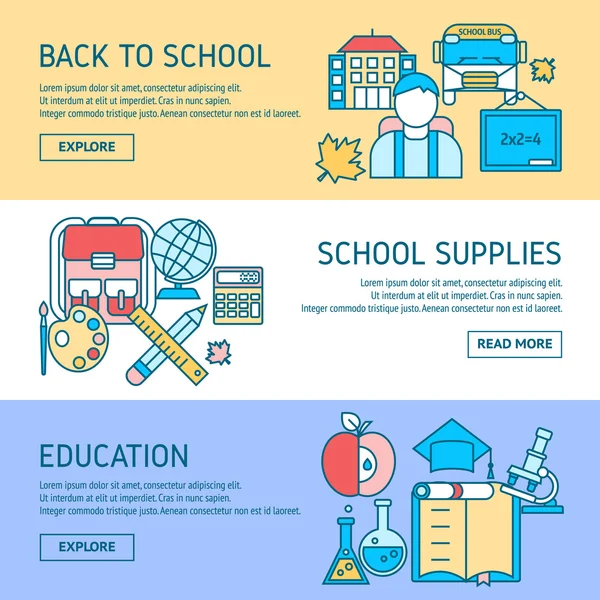 Banners lineales horizontales de la educación — Vector de stock