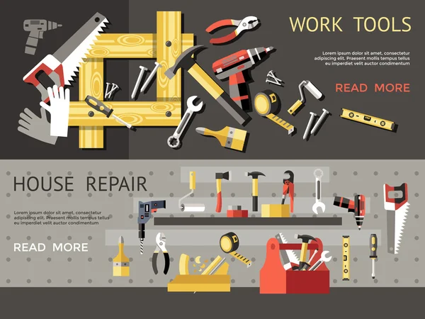 Work Tools Concept Banner Set — Stok Vektör