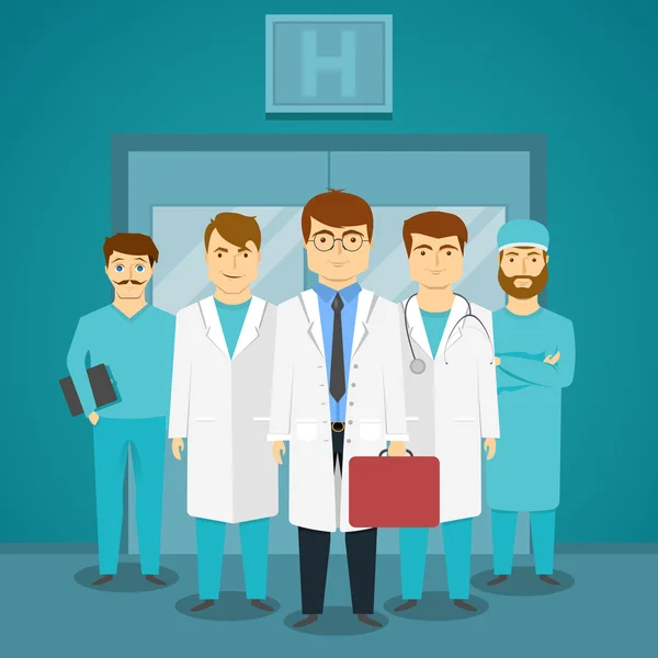 Grupo de médicos especialistas em hospital —  Vetores de Stock