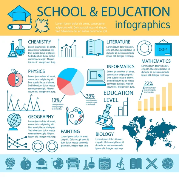Okul eğitim doğrusal Infographics — Stok Vektör