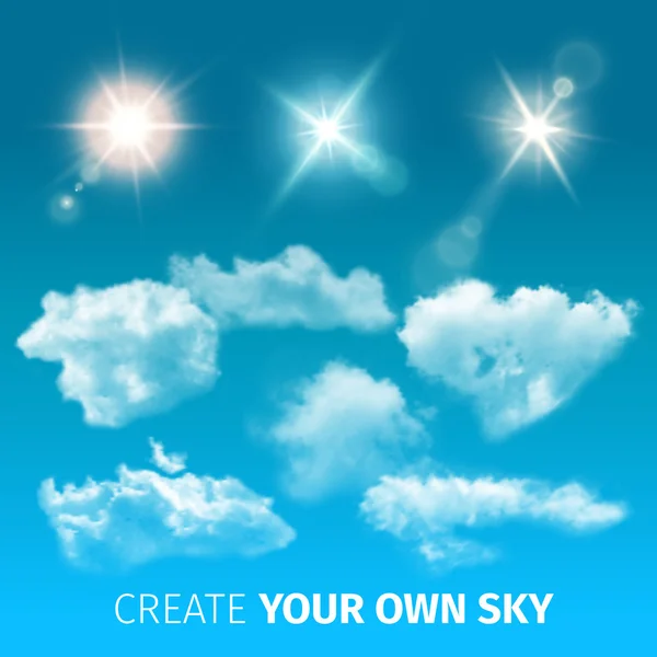 Create Sky Realistic Clouds Icon Set — Stock Vector