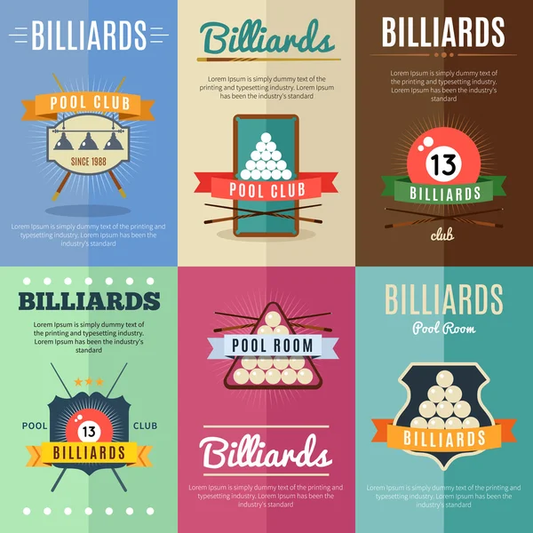 Billiards Illustration Label Set — Stock Vector