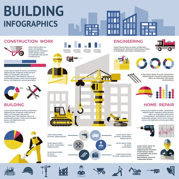 Infografía coloreada de construcción — Archivo Imágenes Vectoriales