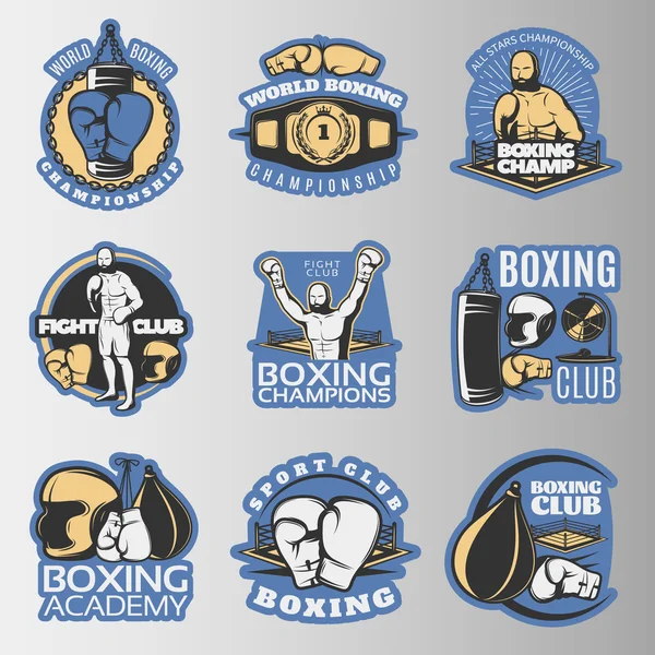 Emblemas de Boxeo de Color — Vector de stock