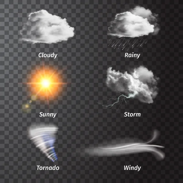 Set realista conjunto de iconos meteorológicos — Archivo Imágenes Vectoriales