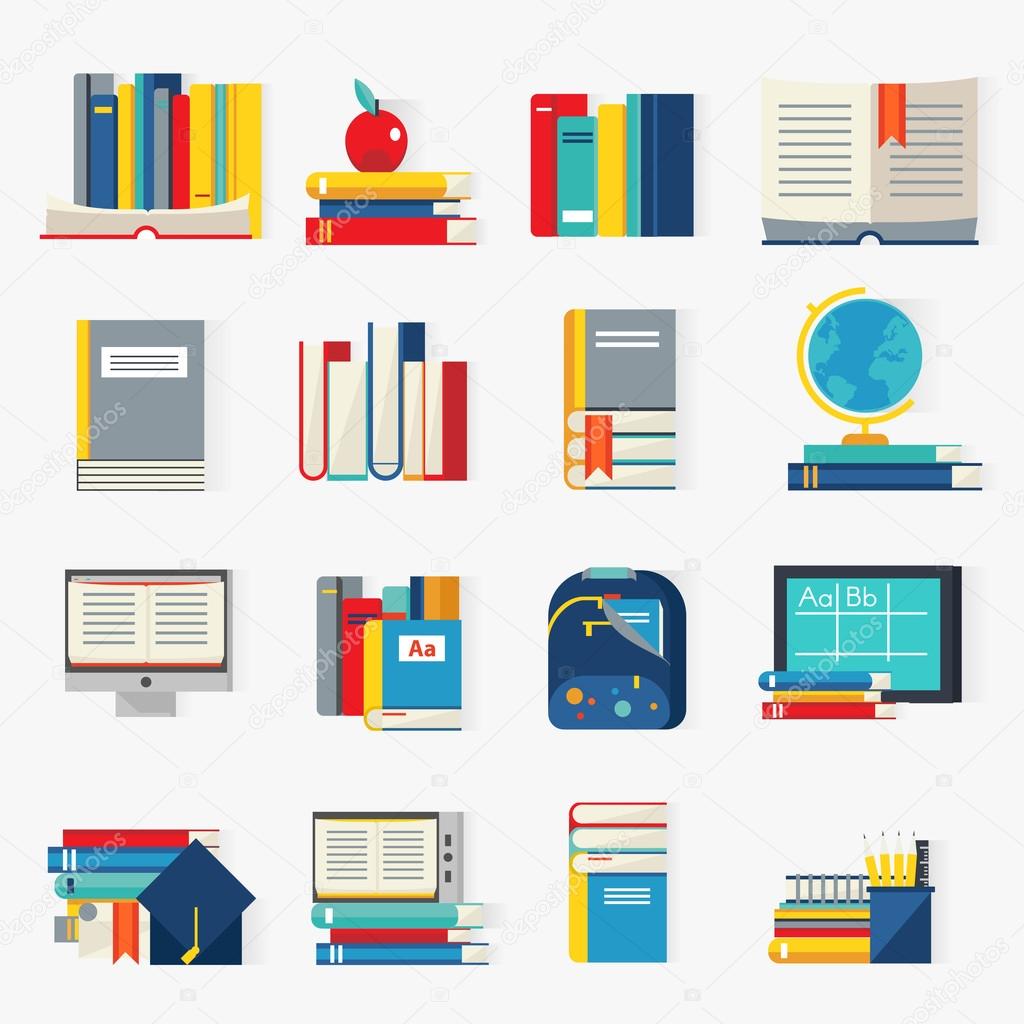 School Books Decorative Icons Set Stock Vector Image By C Mogil