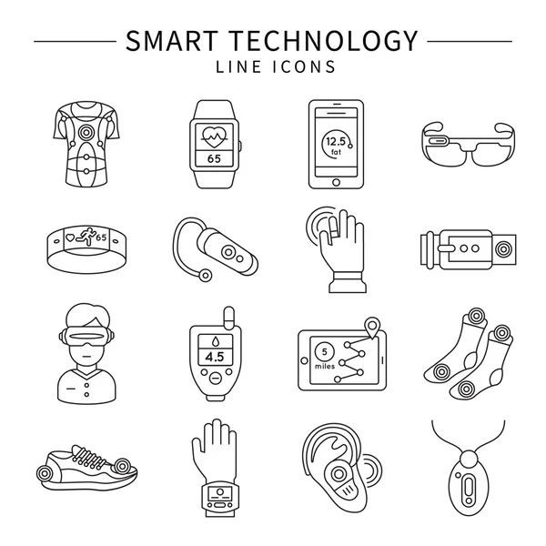 Tecnología inteligente iconos lineales monocromáticos — Vector de stock