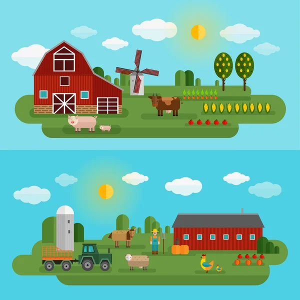 Flat Farm Panorama zestaw — Wektor stockowy