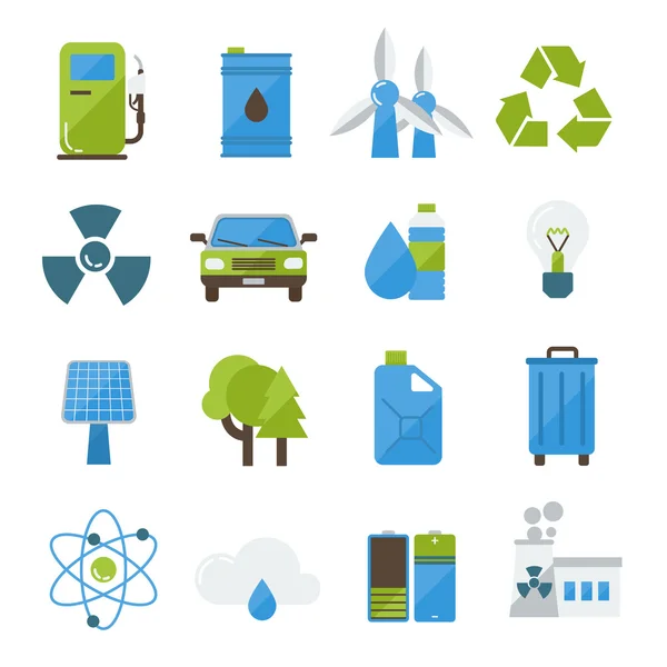 Conjunto de ícones de ecologia plana — Vetor de Stock