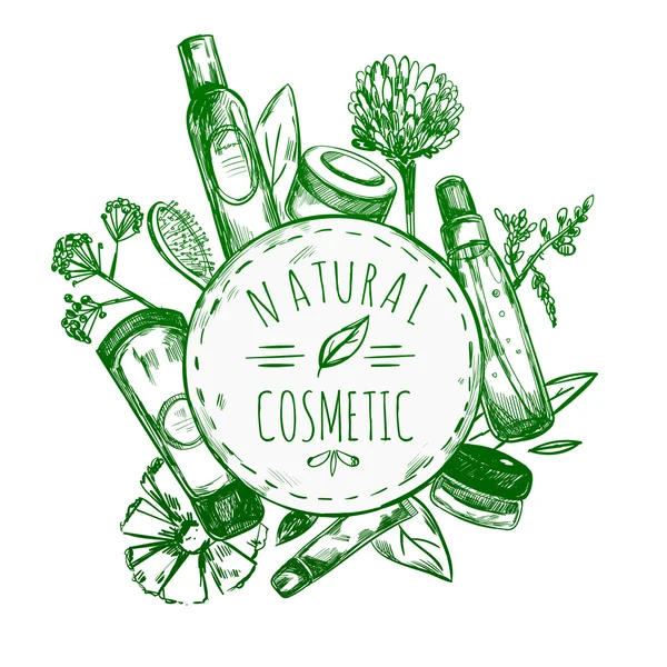 Hand Drawn Natural Cosmetics Label — Stock Vector
