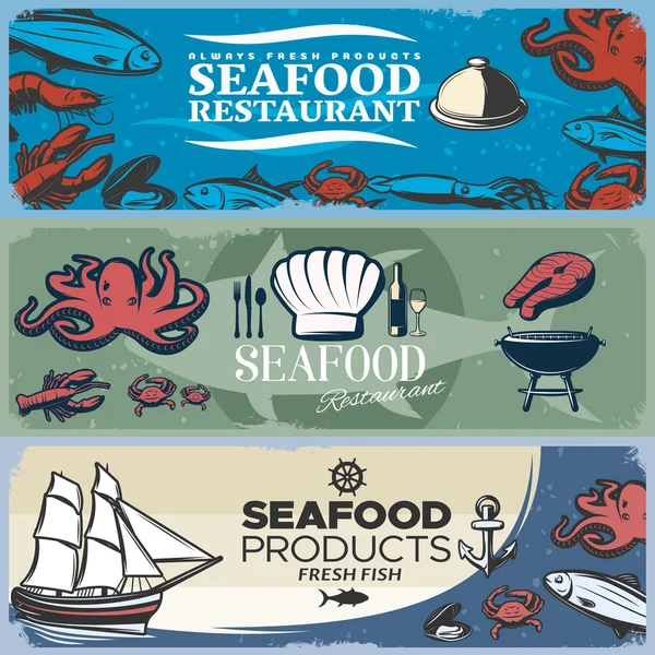 Set banner di frutti di mare — Vettoriale Stock