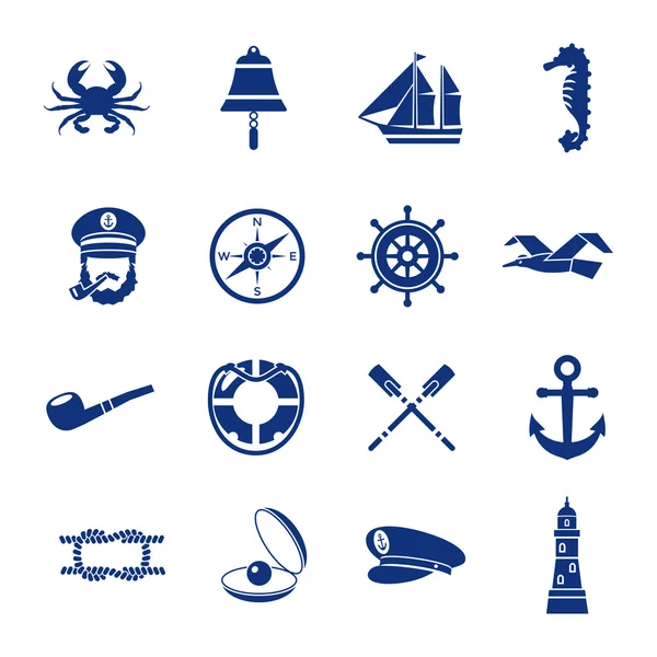 Nautical Icon Set In Blue — Stock Vector