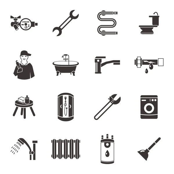 Sanitair icon set in zwart — Stockvector