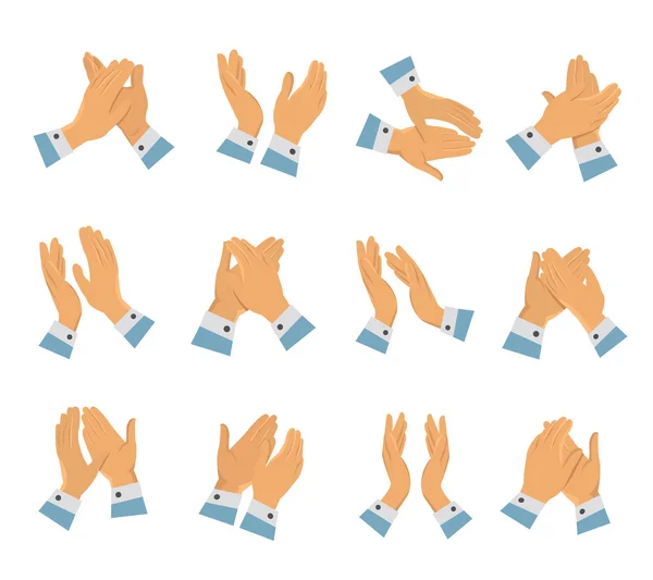Conjunto de iconos planos de manos aplaudiendo — Vector de stock