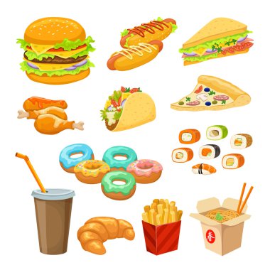 Fast Food renkli nesneleri kümesi