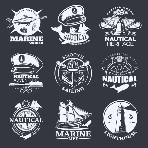 Nautical Emblem Set On Black — Stock Vector