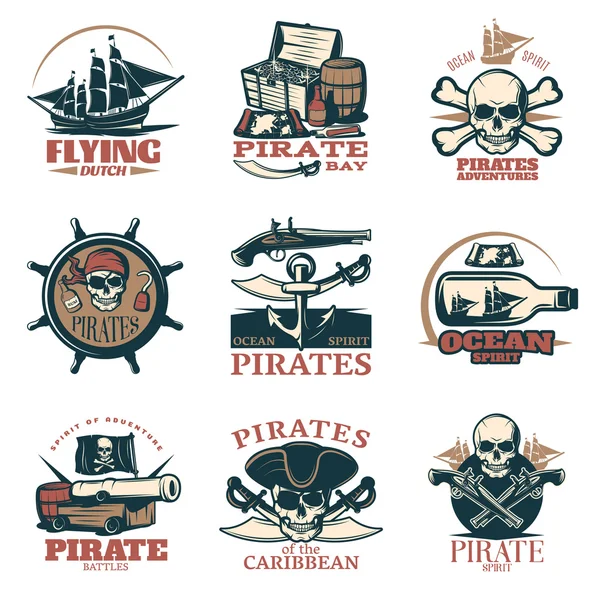 Emblema de piratas definido na cor — Vetor de Stock