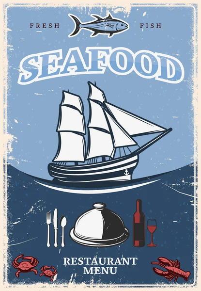 Stylized Seafood Poster — Stock Vector