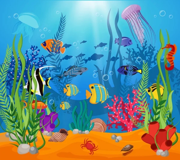 Sea Life Animals Plants Composition — Stock Vector