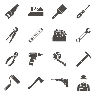 İş araçları simge seti siyah