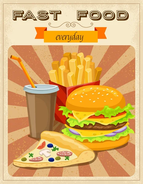 Fast Food w stylu Retro plakat — Wektor stockowy