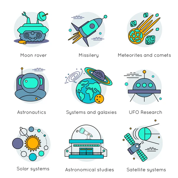 Ensemble d'icônes de ligne d'univers d'espace coloré — Image vectorielle