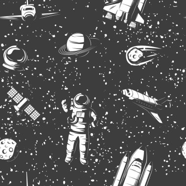 Space Monochrome Seamless Pattern clipart