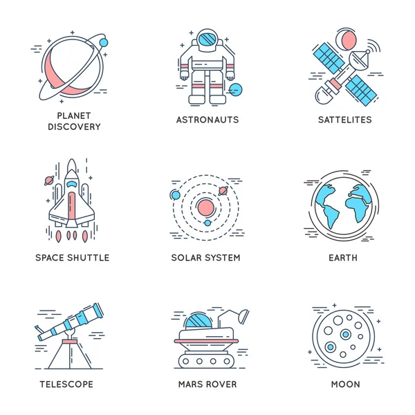 Icônes linéaires de l'univers spatial — Image vectorielle