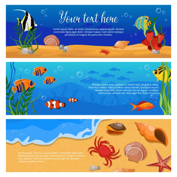 Sea Life djur växter banner set — Stock vektor