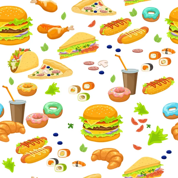 Fast Food Seamless Pattern — Stock Vector