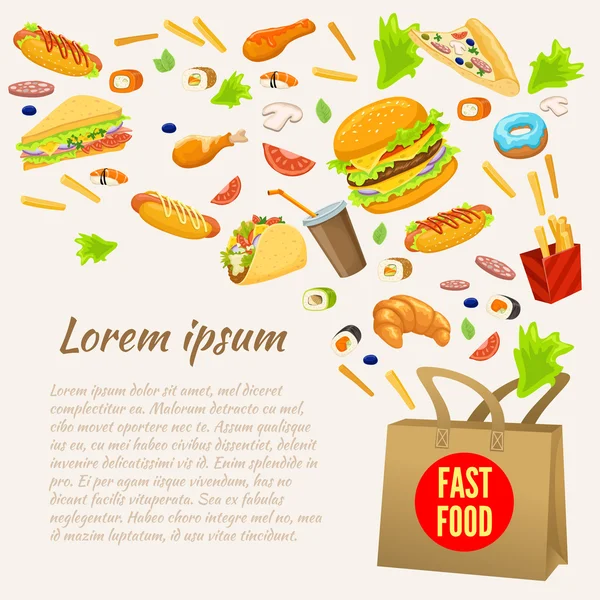 Fast Food Renkli Tasarım — Stok Vektör