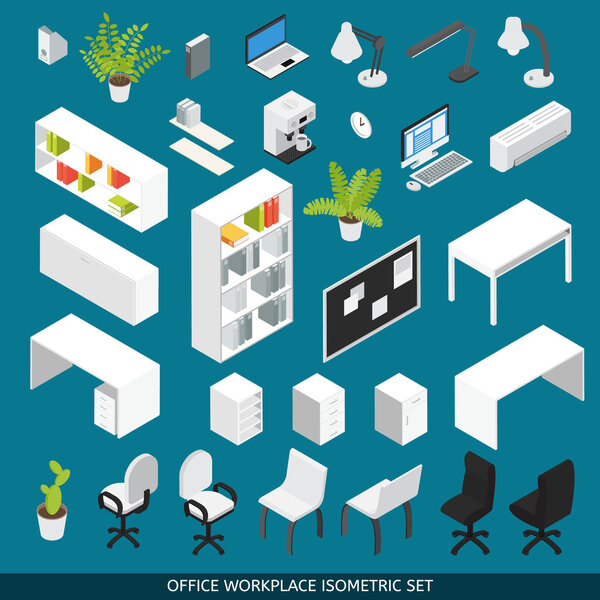 Isometric Office workplace Icon Set