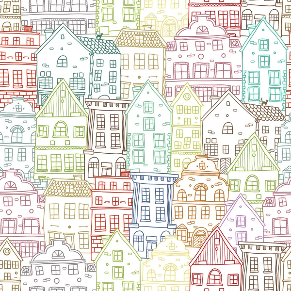 Hand Drawn Houses Seamless Pattern — Stock Vector