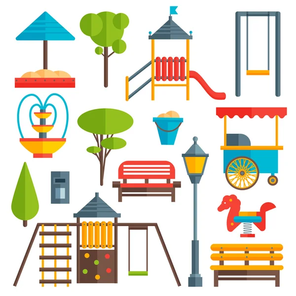 City Park Flat Elements Set - Stok Vektor