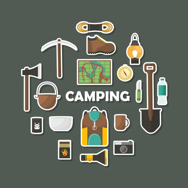 Camping apartamento iconos conjunto — Vector de stock