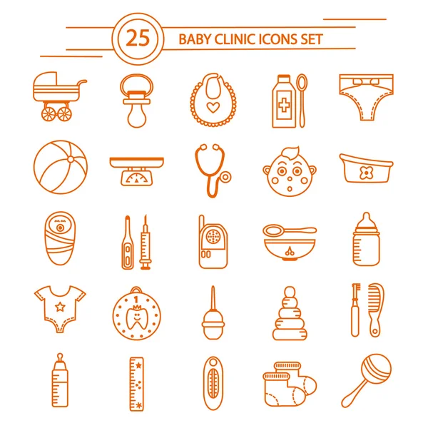 Set icone lineari della clinica per bambini — Vettoriale Stock