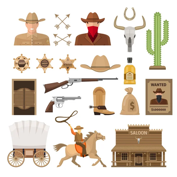 Ensemble d'éléments décoratifs Wild West — Image vectorielle