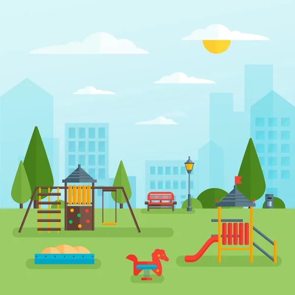 Parque infantil en el parque — Vector de stock