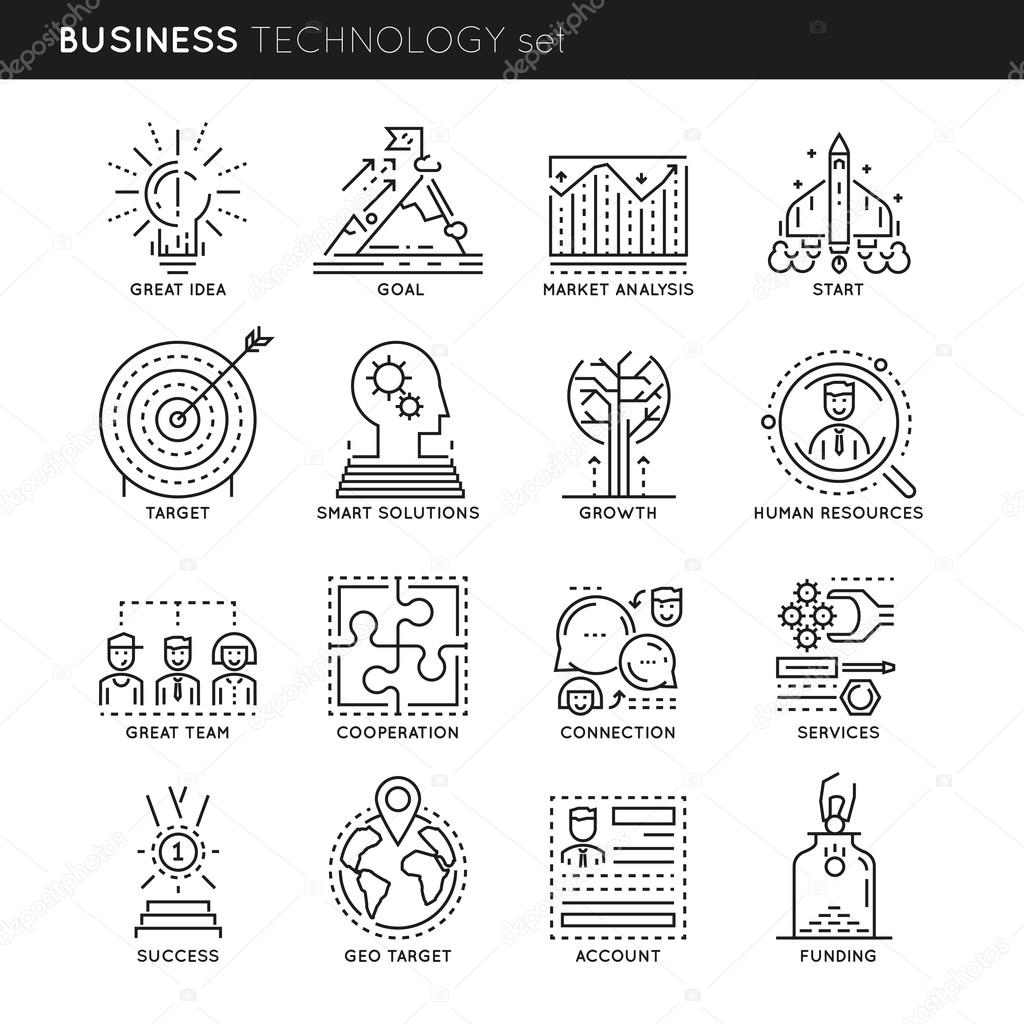 Business Technology Linear Icons Set