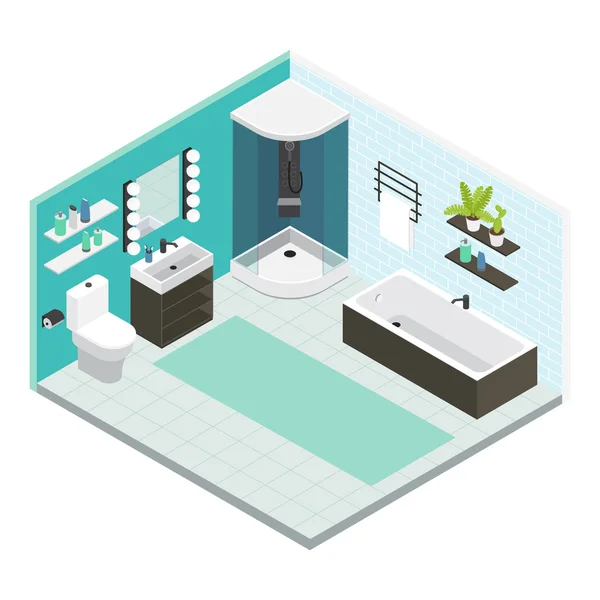 Изометрический состав внутренних ванных комнат — стоковый вектор