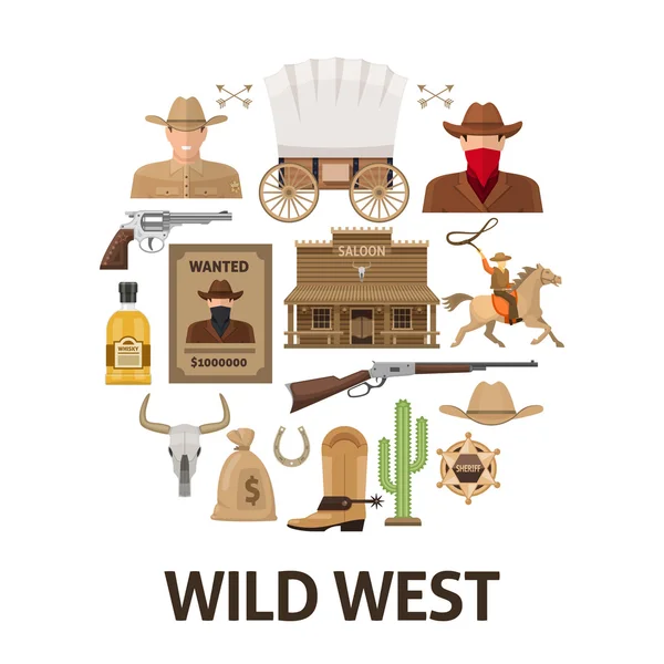 Wild West Round Composição —  Vetores de Stock