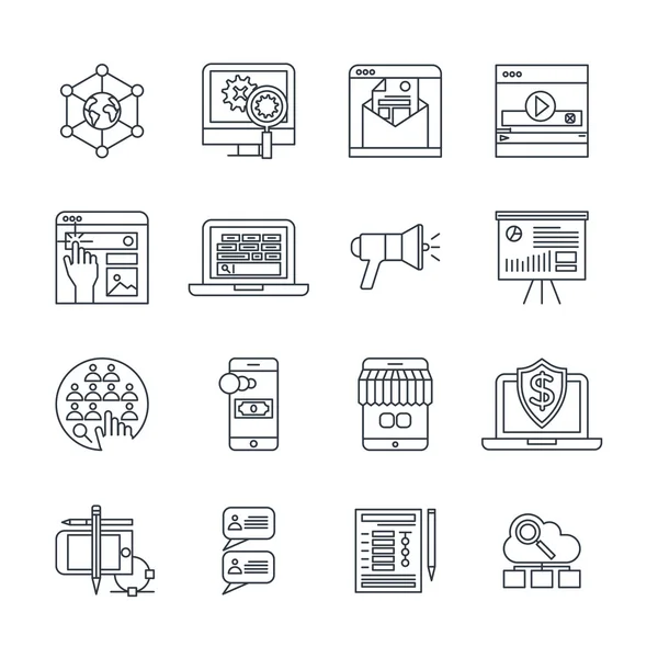 Conjunto de iconos lineales de marketing digital — Vector de stock