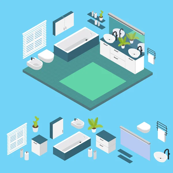 Isometric Bathroom Layout — Stock Vector