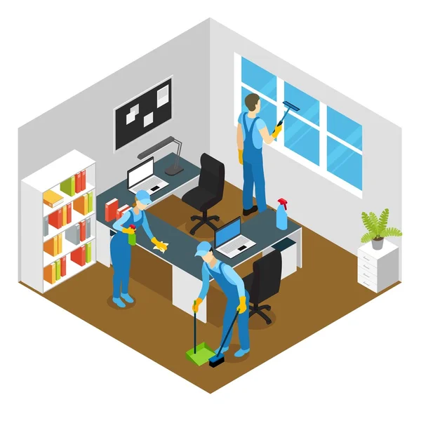 Office Cleaning Isometric Composition — Stock Vector