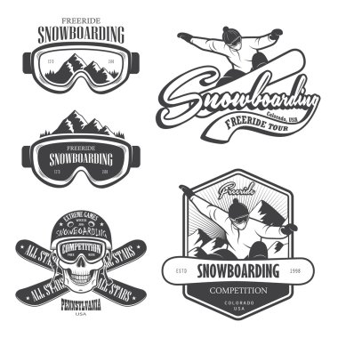 Set of snowboarding emblems, labels and designed elements. Set 2