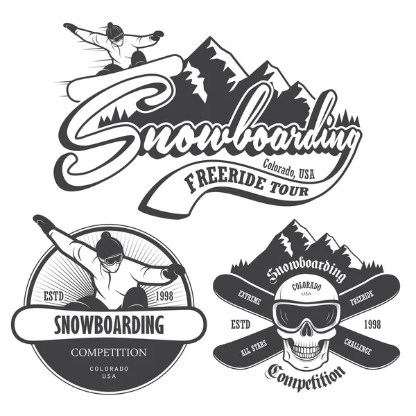 Set of snowboarding emblems, labels and designed elements. — Stock Vector